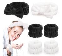 Juego de diademas de spa para mujer con pulsera: diademas de maquillaje facial para niñas y adolescentes - Suave forro polar coral elástico para el cabello con accesorios de muñeca para lavarse la