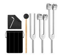 Juego de diapasón para terapia de diapasón, 128 Hz, 256 Hz, 512 Hz, diapasón neurología, aleación de aluminio, juego de diapasones portátiles con martillo reflejo, para meditación, terapia de sonido