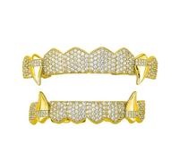 Juego de dientes de vampiro para fiestas temáticas, accesorios de juego de rol, colmillos de cobre resistentes, color dorado y plateado, joyería de dientes de vampiro, accesorios de colmillo de cobre