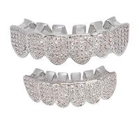 Juego de Dientes Hip Hop, Juego de Dientes de Cobre Enchapado en Frío Accesorios para Dientes Juego de Dientes con Pinzas Y Cera Fijadora Juego de Dientes para Fiestas de Halloween (Plata)