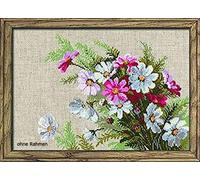 RIOLIS 583 Cosmos Kit de punto de cruz contado 30 x 21 cm | Floral diseño, 15 ct lino Zweigart Aida, 16 lana/acrílico colores, nivel intermedio, gráfico y aguja incluidos