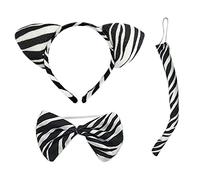 Juego de disfraces de cebra de 3 piezas, aretes, diadema, lazo, accesorios de cola, juego de rol de animales de cebra, adecuado para niños, adultos, disfraces de fiesta de carnaval de Halloween