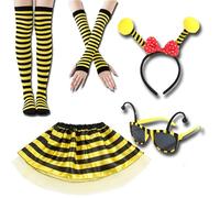 Juego de disfraz de abeja, 5 piezas, abejas, tentáculos, diadema, tutú, falda, gafas, calentadores, medias para cosplay, fiesta, abeja miel, SS3, Talla única