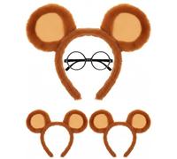 Juego de disfraz de ardilla de 4 piezas con orejas de ratón, diademas y gafas, diadema de orejas de animales de peluche para adultos y niños, diadema de dibujos animados para Halloween, carnaval