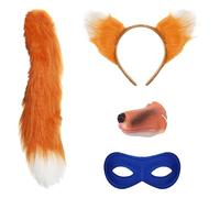 Juego de disfraz de bandido de zorro, incluye orejas, cola, nariz y máscara azul, accesorios divertidos de disfraces de animales para niños y adultos