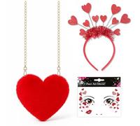 Juego de disfraz de Cupido de 3 piezas, bolso con forma de corazón para mujer, bolso con forma de corazón y pegatinas de amor, bolsa de peluche, pequeño bolso de cadena Cupido, accesorios para disfraz