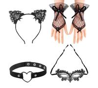 Juego de Disfraz de Gato Negro de 4 Piezas - Accesorios para Halloween, Navidad y Otras Vacaciones Especiales (Negro)