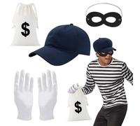 Juego de disfraz de ladrón de banco, 4 unidades, monedero de bandido, máscara de ojos, sombrero, guantes, disfraz de cascanueces, accesorio para adultos, ladrones de bancos, cosplay, piratas,
