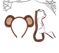 Juego de disfraz de mono con orejas y cola de mono, mejora el disfraz de mono temático y cosplay, añade estilo, guante de nariz, pata, pajarita, animal, simulación de orejas de cola larga a tu Ouutfit