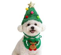 Juego de disfraz de Navidad para gatos - 21 cm Disfraz para animales | Vestido navideño de peluche para gatos - Sombrero de árbol de Navidad sombrero con cuernos bandana - Accesorio fotográfico