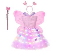 Juego de disfraz de princesa de hadas para niñas con alas de mariposa, vestido de varita mágica, diadema, ropa de vestir de princesa, 4 piezas