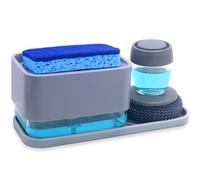 Juego de dispensador de jabón 4 en 1 para fregadero de cocina, esponja de fregar con soporte, cepillo para platos con dispensador de jabón, bandeja de fregadero, cabezal de cepillo