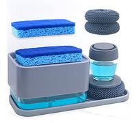 Juego de dispensador de jabón 4 en 1 para fregadero de cocina, esponja de fregar con soporte, cepillo para platos con dispensador de jabón, bandeja de fregadero, cabezal de cepillo