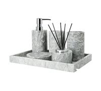 Juego de dispensador de jabón avanzado gris, juego de accesorios de baño de mármol, encimera de baño y decoración de cocina de estilo rústico, juego de soporte para cepillo de dientes poroso ade