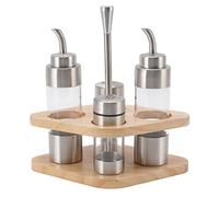 Juego De Dispensador De Sal De Aceite De 4 Botellas Con Estante De Madera, 2 Botellas Dispensadoras De Aceite, 2 Botellas De Especias En Polvo, Juego De Condimentos De Vinagre De Sal Y Pimienta