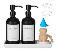 Juego De Dispensadores De Jabón De Vidrio Moderno: 500ml/17oz Dispensador De Lujo para Baño,Boho Cocina Dispensador De Jabón De Manos con 6 Etiquetas Impermeables,para Estilo Granja (Negro)