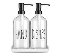 Juego De Dispensadores De Jabón De Vidrio Premium: Pack De 2 Conjunto De Dispensadores De Manos Y Detergente para Vajilla Frasco De Vidrio,para Baño para Champú, Acondicionador (Transparente)