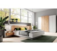 Juego De Dormitorio De 2 Piezas Armario Cama Blanco Oro Roble Artesanal 94876308