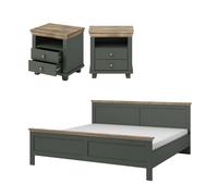 Juego De Dormitorio Elda Cama Con Mesitas De Noche 3 Piezas Verde Roble Lefkas