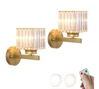 Juego de Dos Apliques de Pared de Cristal Apliques de Pared con Pilas con Control Remoto Bombilla de atenuación Lámpara de Pared inalámbrica LED Iluminación inalámbr