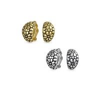 Juego de Dos Aretes Anchos de Media Aro con Flores para Mujer Estilo Camarón Sin Perforar Orejas Latón Chapado en Oro Plata Oxidada