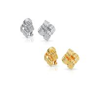 Juego de Dos Aretes Cuadrados Geométricos de Plata y Oro con Nudo de Amor de Cable de Cuerda para Mujeres con Orejas No Perforadas, Chapados en Oro de 14K de Latón