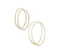 Juego de dos aretes de aro de tubo delgado de 2 mm, continuos, ligeros, simples, minimalistas y atemporales, chapados en oro amarillo, de latón para mujeres y adolescentes, acabado pulido, diámetro de