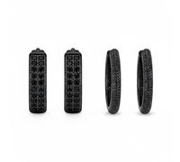 Juego De Dos Aretes De Aro Negros Con CZ Anchos Inside-Out Pave Hoops Y Aretes De Aro Abrazadores Delgados De Doble Fila Para Mujeres Adolescentes Chapados En Rodio Negro