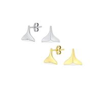 Juego De Dos Aretes Tipo Botón Con Diseño Náutico Hawaiano Vacaciones En El Mar Luna De Miel Vida Marina Océano Aleta De Ballena Para Mujer Plata De Ley 925 Oro Amarillo De 2,5 Micras Vermeil