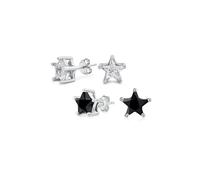 Juego de dos aretes unisex pequeños celestiales patrióticos americanos de EE. UU. con estrella de circonita cúbica negra y transparente para mujeres y hombres de plata esterlina .925 de 7MM