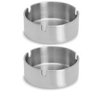 Juego de dos ceniceros de mesa modernos de acero inoxidable de 10 cm, ceniceros redondos para cigarros, adecuados para el hogar, la oficina, el hotel, el restaurante, el uso interior y exterior.
