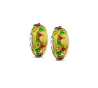 Juego de dos cuentas de encanto de flor metálica de lámina de oro multicolor en vidrio de Murano 3D para mujeres adolescentes, compatible con pulsera europea. Núcleo de plata esterlina .925