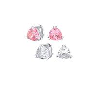 Juego de dos pendientes clásicos tradicionales grandes de 6CT en forma de triángulo con corte trillón de circonita cúbica rosa clara AAA CZ solitario de clip para mujer, plateados, sin perforar, 12MM.