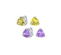 Juego de dos pendientes clásicos tradicionales grandes de declaración de 6CT, juego de dos pendientes de clip con circonita cúbica corte trillón lavanda púrpura amarillo claro AAA CZ solitario para