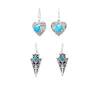 Juego De Dos Pendientes Colgantes Boho Azul Turquesa En Forma De Punta De Flecha Y Corazón Para Mujeres Adolescentes En Plata De Ley Oxidada .925