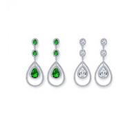 Juego De Dos Pendientes Colgantes De Araña Con Declaración De Lágrima Grande De Circonita Cúbica AAA Transparente Y Verde De Estilo Art Deco Con Doble Halo Para Mujeres Fiesta Nupcial Plateado