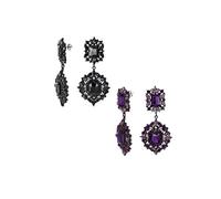 Juego de dos pendientes colgantes de araña estilo vintage Art Deco de cristal Gatsby púrpura y negro para mujer boda fiesta metal chapado en negro