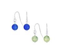 Juego de dos pendientes colgantes redondos de ágata azul simple y prehnita verde menta pálido con gancho francés de alambre para mujer en plata de ley .925