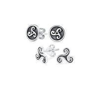 Juego de Dos Pendientes de Estilo Celta Irlandés con Símbolo de la Trinidad Triskele en Forma de Disco Redondo Espiral Pequeño para Hombres y Mujeres en Plata de Ley Oxidada .925