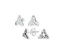 Juego de dos pequeños pendientes de botón con símbolo celta irlandés antiguo de nudo de amor infinito trinidad para hombres y mujeres, plata de ley oxidada .925 de 7MM.