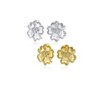 Juego de Dos Pétalos de Corazón Flor Circonita Cúbica CZ Pendientes de Clip Para Mujeres Sin Perforar Orejas Latón Chapado en Plata Mate Oro