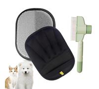 Juego de dos piezas de guante de aseo para mascotas de doble cara + cepillo para el pelo, Reutilizable, Autolimpieza con un solo botón, Hace que el pelo de las mascotas sea más suave y liso