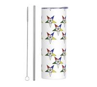 Juego de dos piezas de pajilla de acero inoxidable - 20 onzas con estampado de estrellas del este vaso aislado con asa, tapa y popote - Taza termo portátil