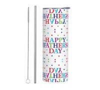 Juego de dos piezas de taza de acero inoxidable con diseño de estrellas y feliz día del padre, vaso aislado con asa, tapa y popote, taza térmica portátil de 20 onzas