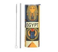 Juego de dos piezas de taza de acero inoxidable con tapa, botella de agua aislada con impresión de la serie Tribe del Antiguo Egipto, perfecta para deportes, oficina y uso doméstico