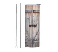 Juego de dos piezas de taza de acero inoxidable con tapa, botella de agua aislada con impresión de puerta de madera de granero campestre, perfecta para deportes, oficina y uso doméstico