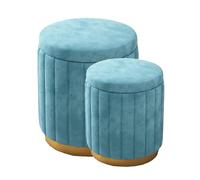 Juego de dos piezas de terciopelo amarillo: taburete redondo tapizado de almacenamiento y reposapiés para sala de estar y dormitorio, solución de almacenamiento elegante y funcional