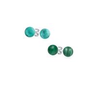 Juego de dos sencillos pendientes de bola redonda de malaquita verde turquesa estabilizada para mujer de plata esterlina .925 de 10 mm.