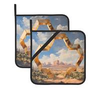 Juego de dos soportes cuadrados resistentes al calor con diseño de arquitectura del desierto (juego de dos) de 8 x 8 pulgadas: telas de calidad, antiquemaduras y fáciles de limpiar