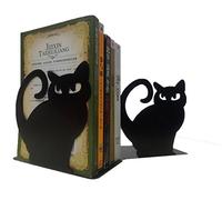 Juego de dos sujetalibros con diseño de gato persa, decorativos, de metal, color negro